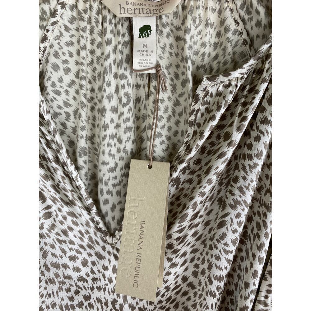 NWT Banana Republic Heritage Silk Blend Animal Long Sleeve Tie Dress Medium Ecru - Picture 9 of 12